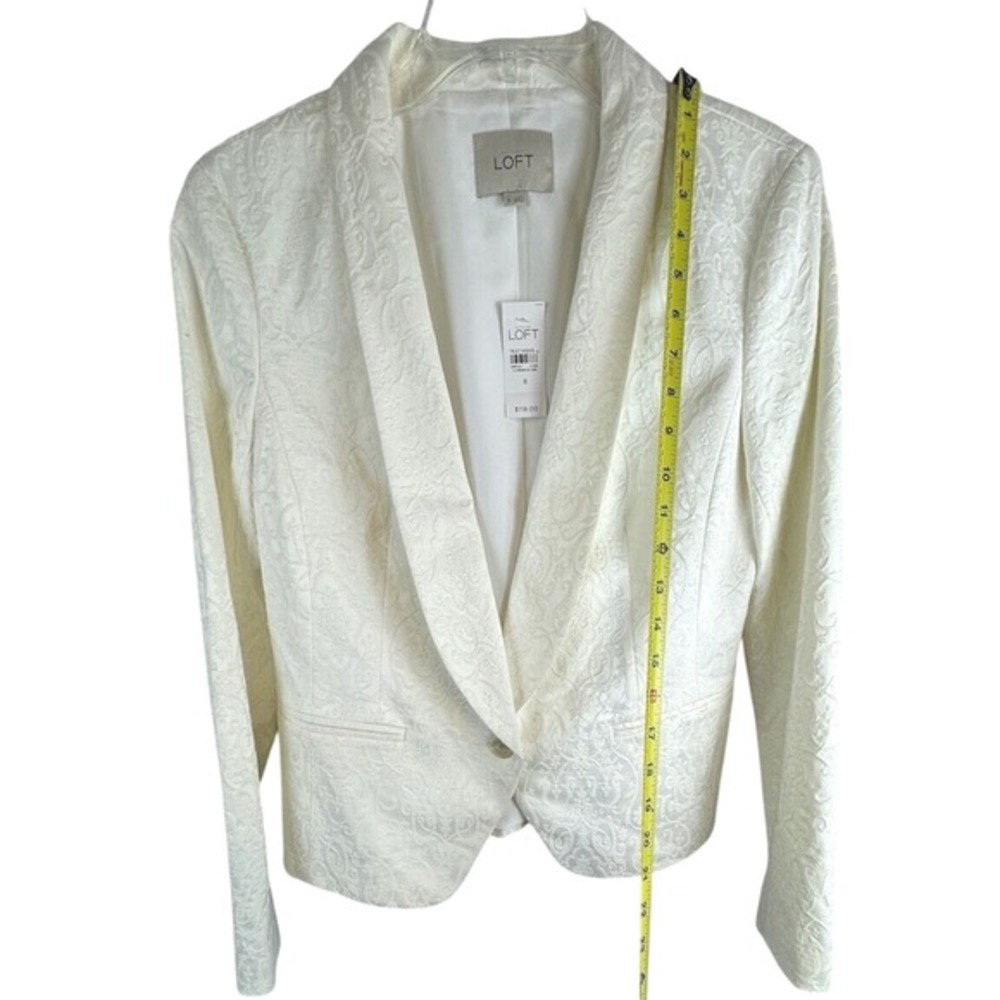 LOFT Ann Taylor White Jacquard Shawl Collar Blazer Jacket 8 Cocktail Party 65-36 - Picture 11 of 16